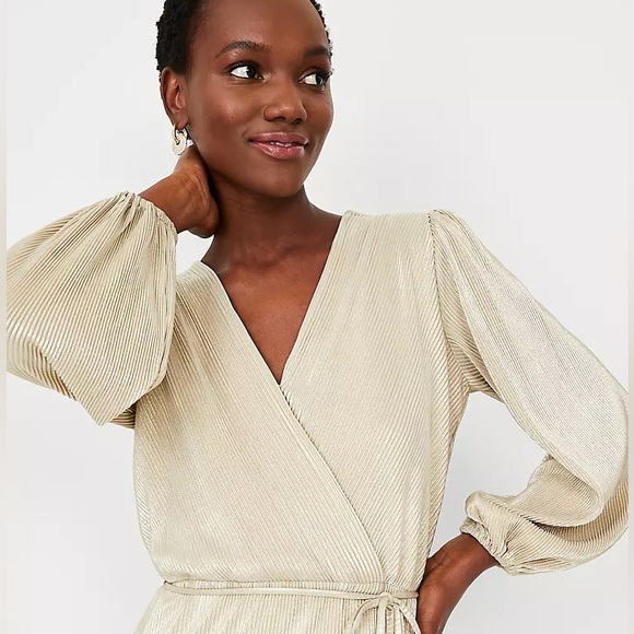NWT Ann Taylor Shimmer Pleated Wrap Dress - Sz Medium - Picture 2 of 4